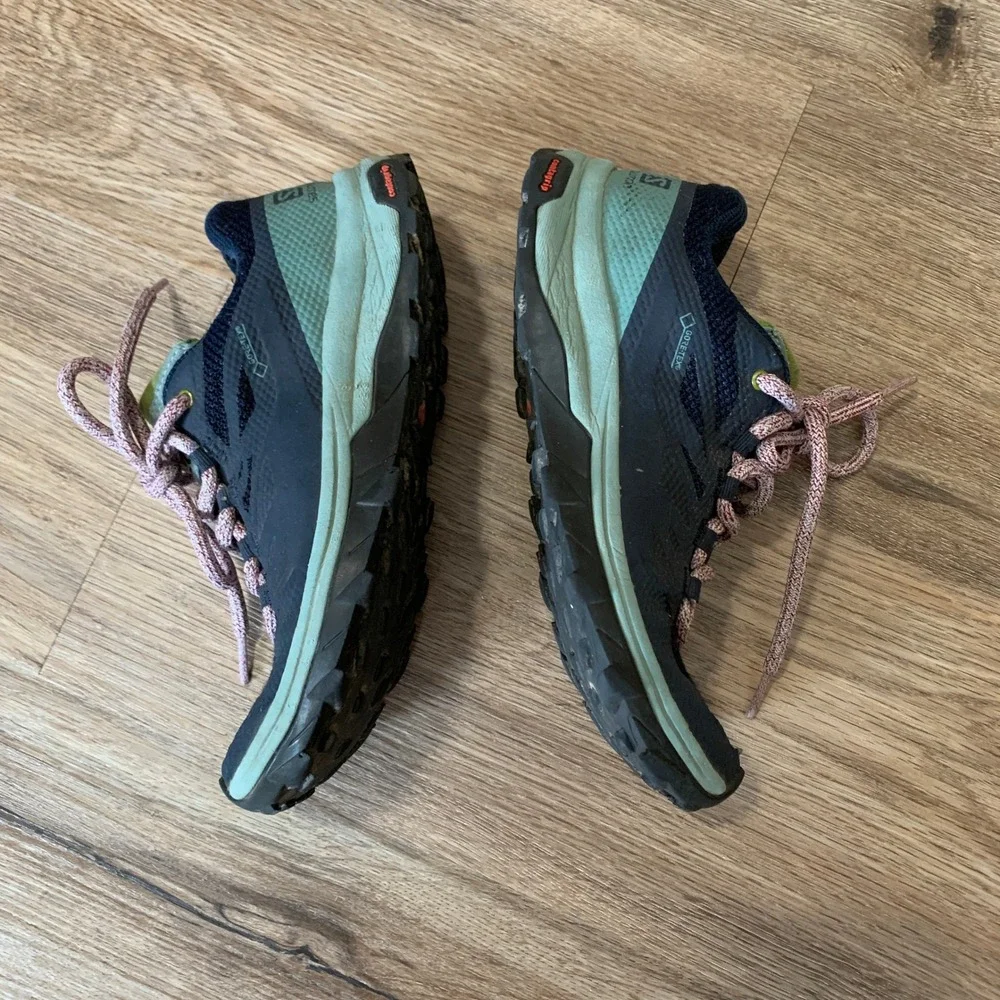 Salomon Gore-Tex Trail Running Shoes Womens 5.5 Blue Green Contagrip 406122